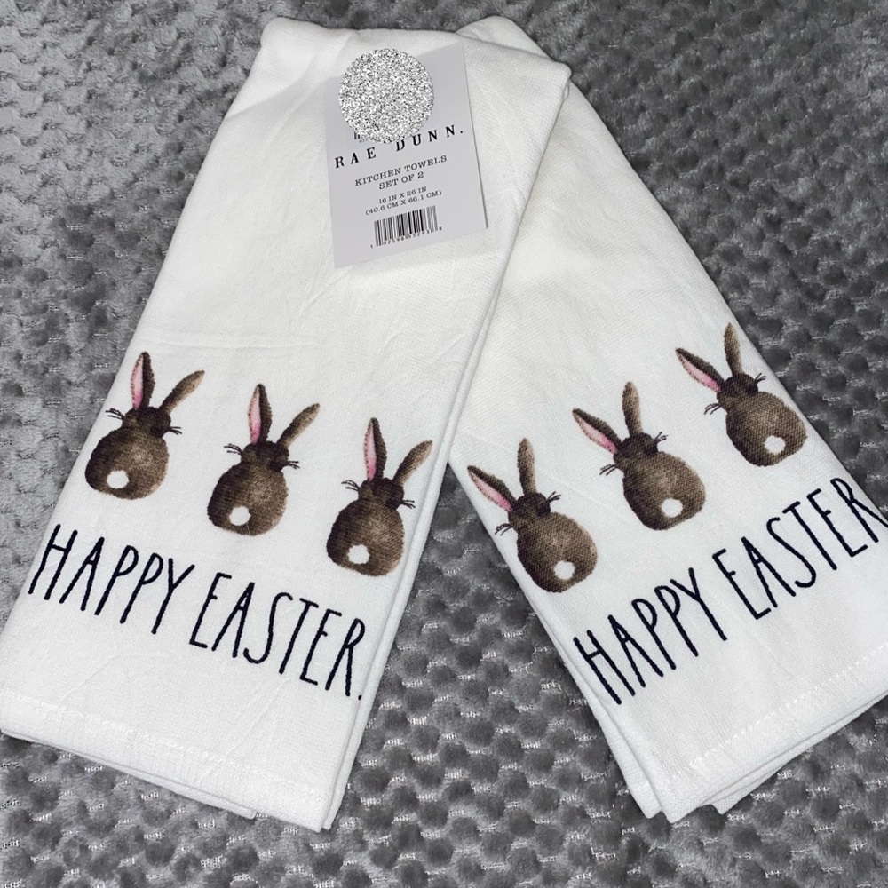 Rae Dunn HAPPY EASTER bunny kitchen towels - Picture 3 of 3